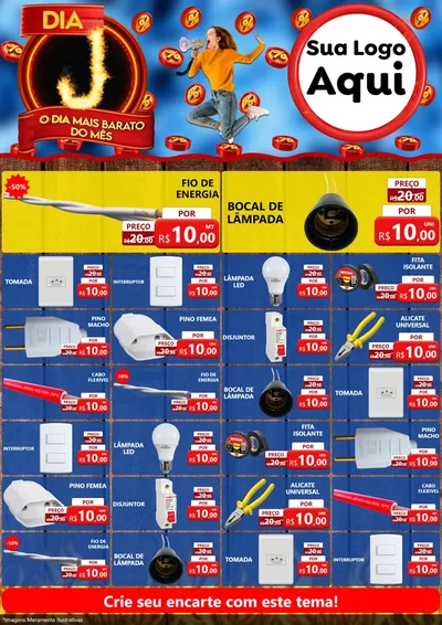 Modelo de Encarte para Encarte A4 Vertical com o tema Dia J - O Dia Mais Barato Do Mês para Materiais Elétricos