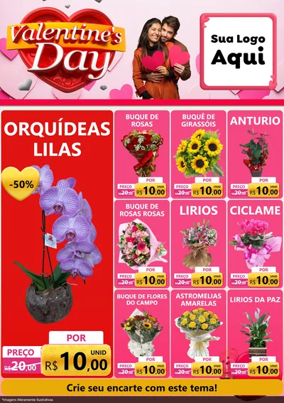 Modelo de Encarte para Encarte A4 Vertical com o tema Valentine's Day para Floricultura e jardim