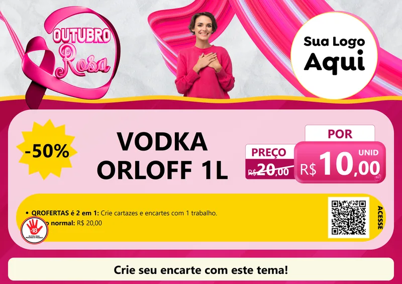 Modelo de Cartaz para Cartaz A4 Horizontal com o tema Outubro Rosa para Distribuidora de bebidas