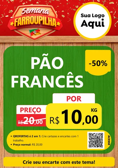 Modelo de Cartaz para Cartaz A4 Vertical com o tema Semana Farroupilha para Padaria