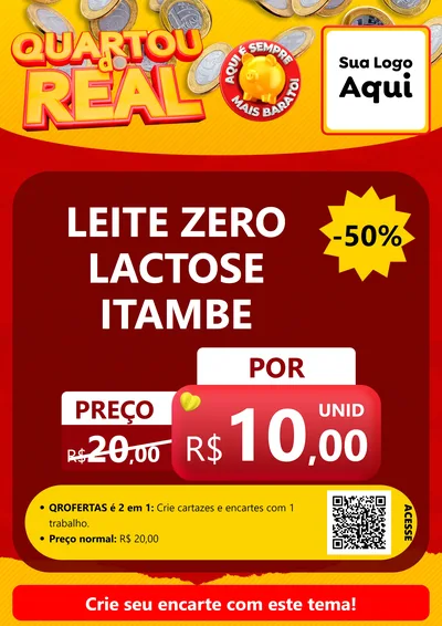 Modelo de Cartaz para Cartaz A4 Vertical com o tema Quartou do Real para Frios e Laticínios