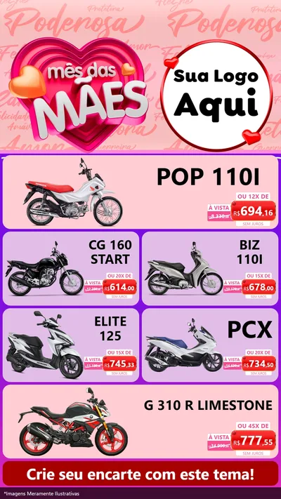 Modelo de TV para TV Vertical com o tema Mês Das Mães para Concessionaria de Motos