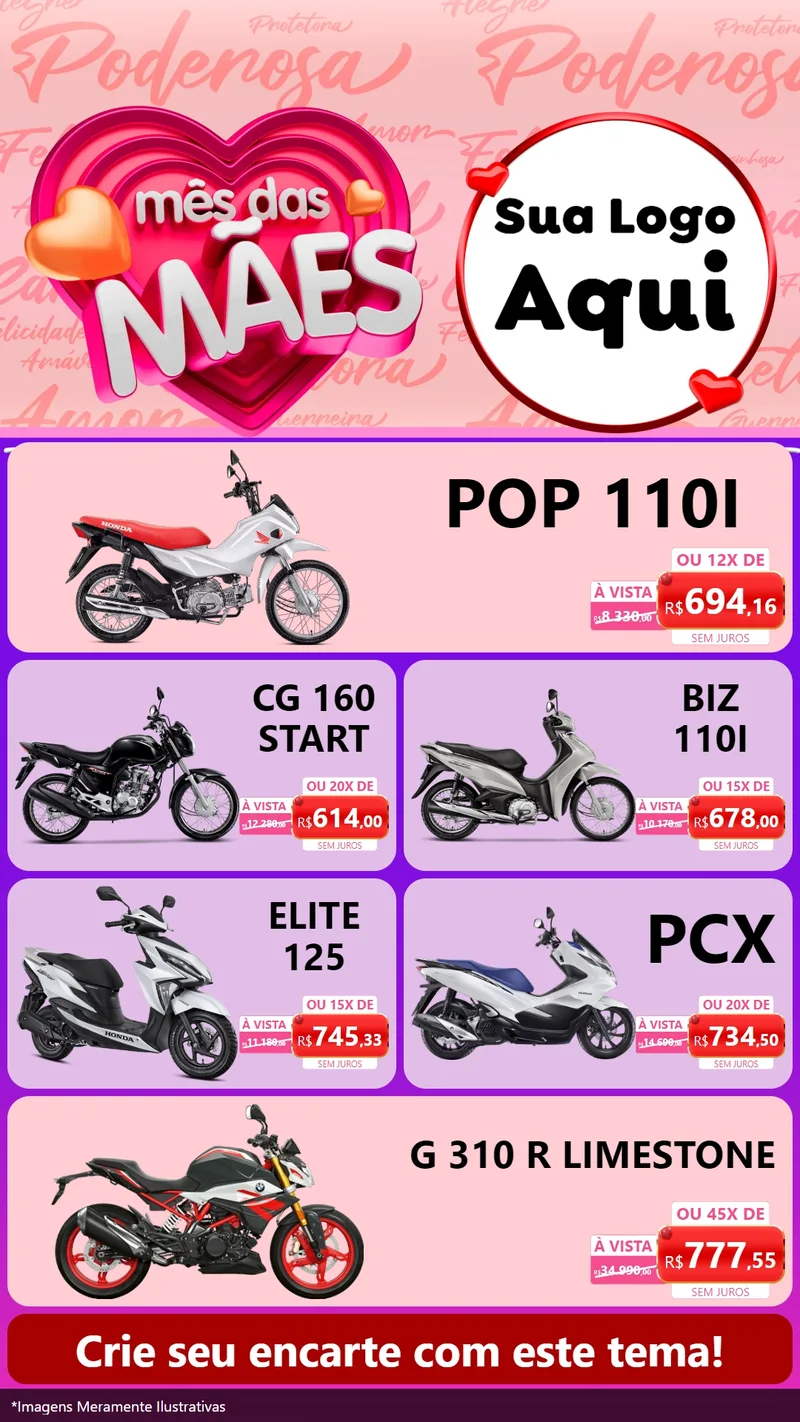Modelo de TV para TV Vertical com o tema Mês Das Mães para Concessionaria de Motos