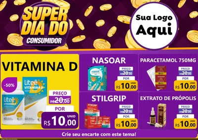 Modelo de Encarte para Encarte A4 Horizontal com o tema Super Dia do Consumidor para Farmácia