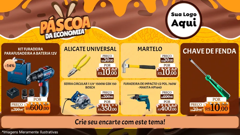Modelo de TV para TV Horizontal com o tema Páscoa da Economia para Maquinas e Ferramentas