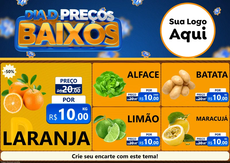 Modelo de Encarte para Encarte A4 Horizontal com o tema Dia D Preço Baixo para Hortifrúti