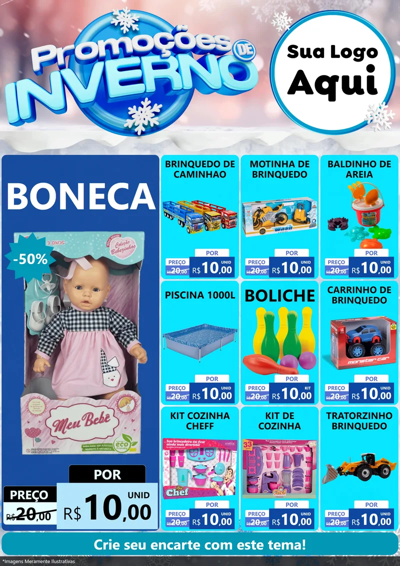 Modelo de Encarte para Encarte A4 Vertical com o tema Promoções de Inverno para Brinquedos