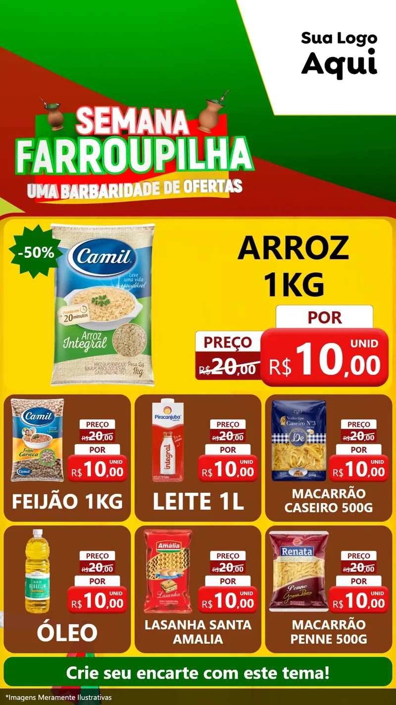 Modelo de Rede Social para Stories com o tema Semana Farroupilha - Uma Barbaridade de Ofertas para Supermercado