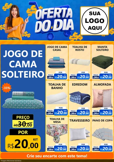 Modelo de Encarte para Encarte A4 Vertical com o tema Oferta do Dia para Cama, Mesa e Banho