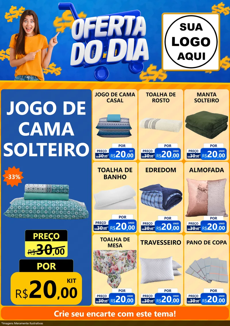 Modelo de Encarte para Encarte A4 Vertical com o tema Oferta do Dia para Cama, Mesa e Banho