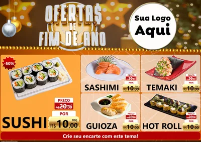 Modelo de Encarte para Encarte A4 Horizontal com o tema Ofertas de Fim de Ano para Comida japonesa