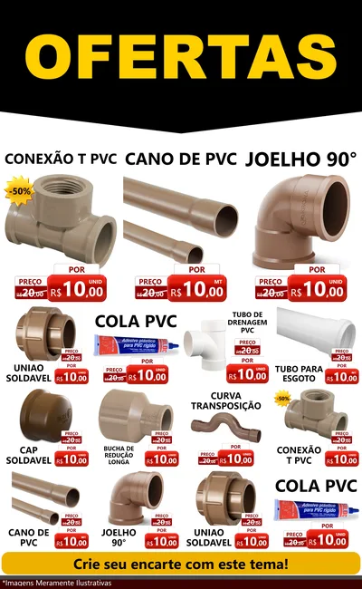 Modelo de Encarte para Encarte Grande com o tema Ofertas Preto e Vermelho Cartaz para Tubos e conexões