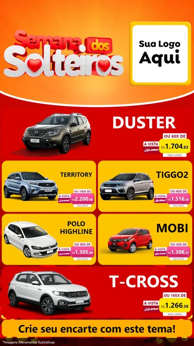 Modelo de TV para TV Vertical com o tema Semana dos Solteiros para Concessionaria de Carros