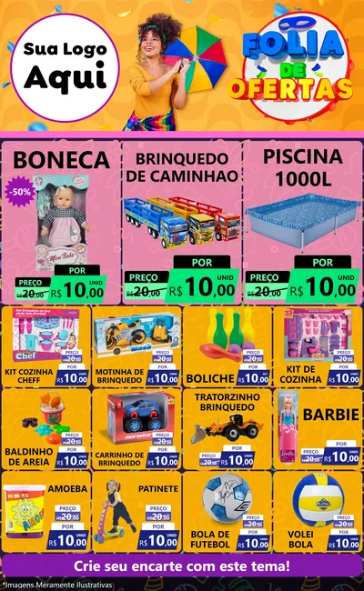 Modelo de Encarte para Encarte Grande com o tema Folia de Ofertas para Brinquedos
