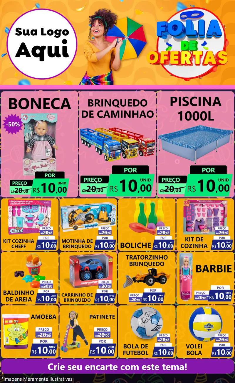 Modelo de Encarte para Encarte Grande com o tema Folia de Ofertas para Brinquedos