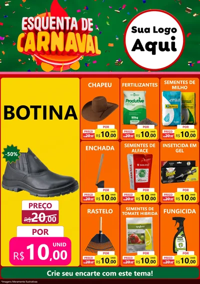Modelo de Encarte para Encarte A4 Vertical com o tema Esquenta de Carnaval para Agropecuária