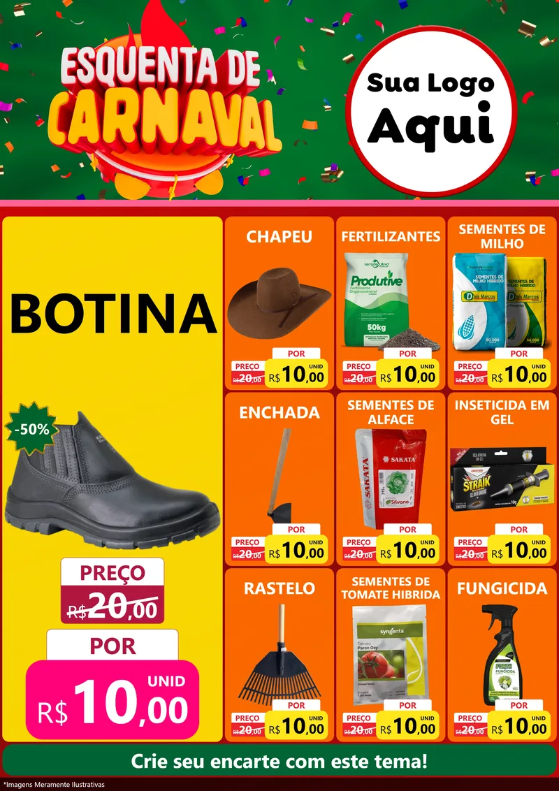 Modelo de Encarte para Encarte A4 Vertical com o tema Esquenta de Carnaval para Agropecuária