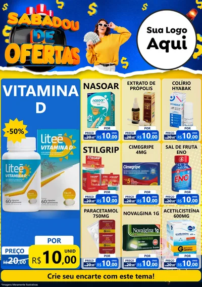 Modelo de Encarte para Encarte A4 Vertical com o tema Sabadou de Ofertas para Farmácia