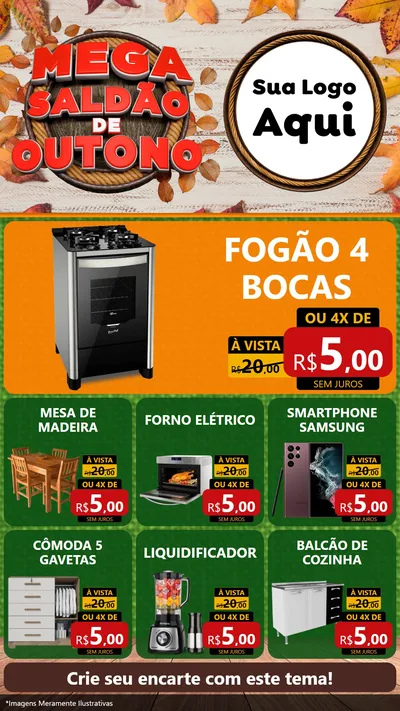 Modelo de Rede Social para Stories com o tema Mega Saldão de Outono para Móveis e Eletro