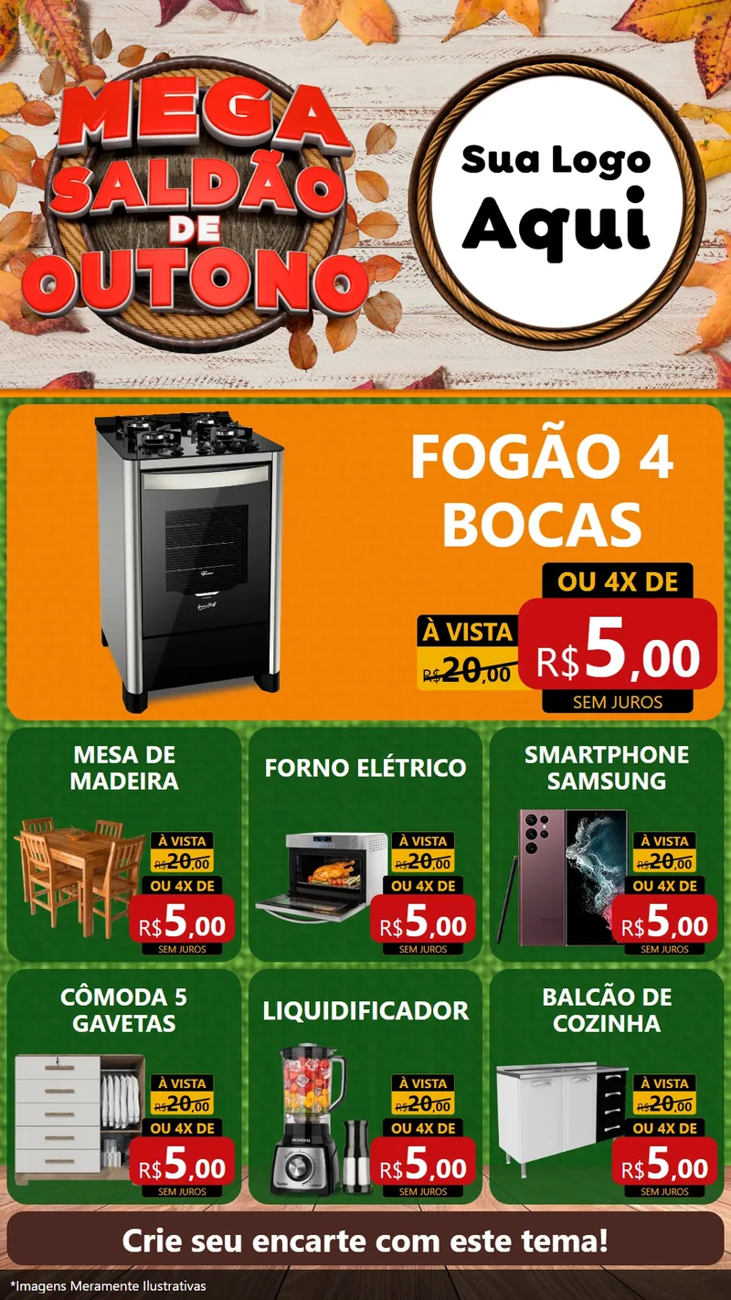 Modelo de Rede Social para Stories com o tema Mega Saldão de Outono para Móveis e Eletro