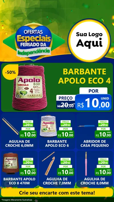 Modelo de Rede Social para Stories com o tema Ofertas Especiais Feriado da Independência para Armarinho e Aviamentos
