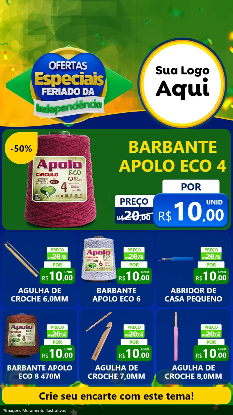 Modelo de Rede Social para Stories com o tema Ofertas Especiais Feriado da Independência para Armarinho e Aviamentos