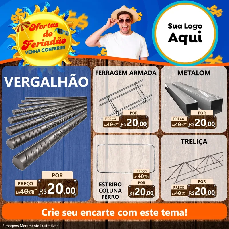 Modelo de Rede Social para Feed Facebook com o tema Ofertas do Feriadão para Ferragens
