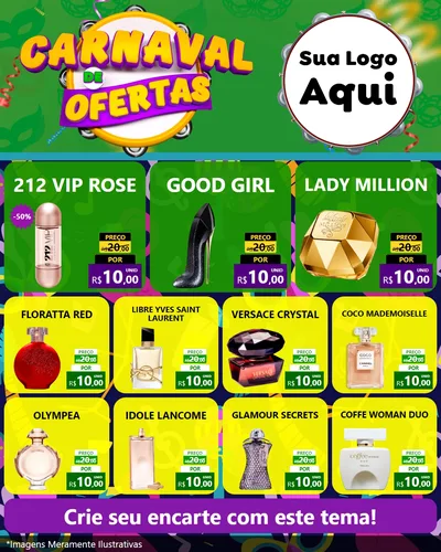 Modelo de Rede Social para Feed Instagram com o tema Carnaval de Ofertas para Perfumes