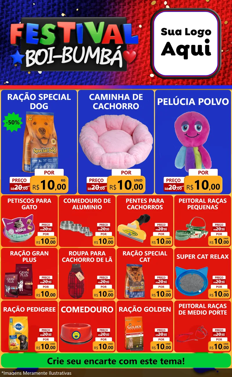 Modelo de Encarte para Encarte Grande com o tema Festival Boi-Bumbá para Pet Shop