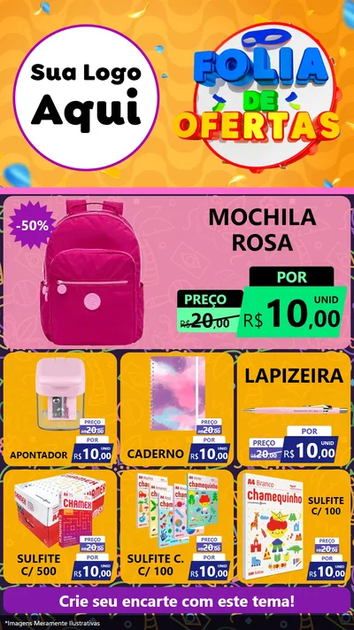 Modelo de Rede Social para Stories com o tema Folia de Ofertas para Papelaria