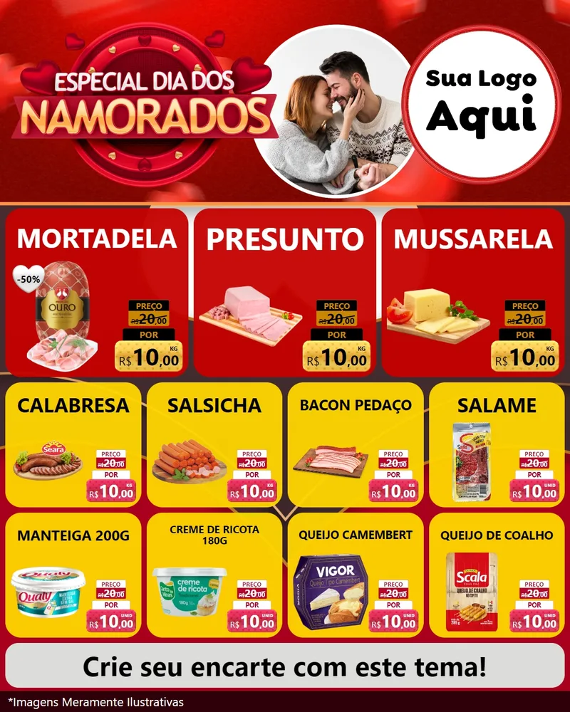 Modelo de Rede Social para Feed Instagram com o tema Especial Dia Dos Namorados para Frios e Laticínios