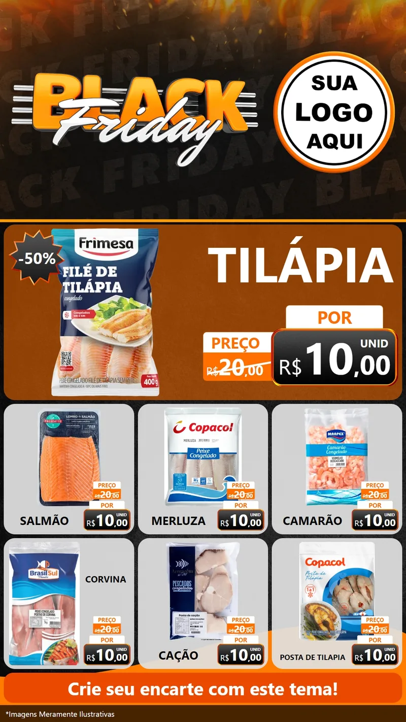 Modelo de Rede Social para Stories com o tema Black Friday para Peixaria
