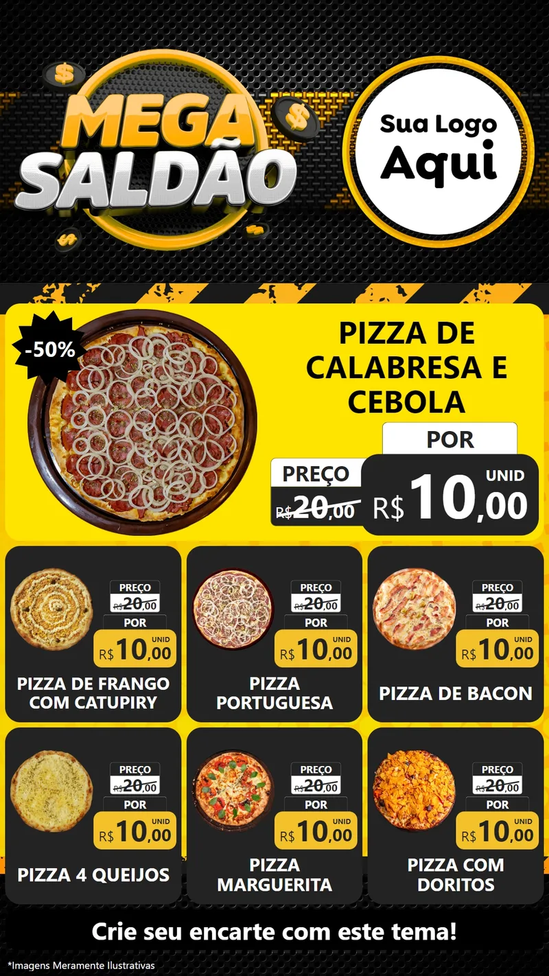 Modelo de Rede Social para Stories com o tema Mega Saldão para Pizzaria
