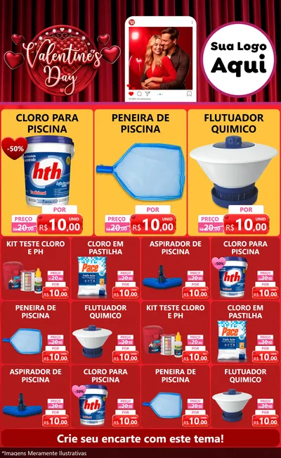 Modelo de Encarte para Encarte Grande com o tema Valentine's Day para Produtos para Piscina