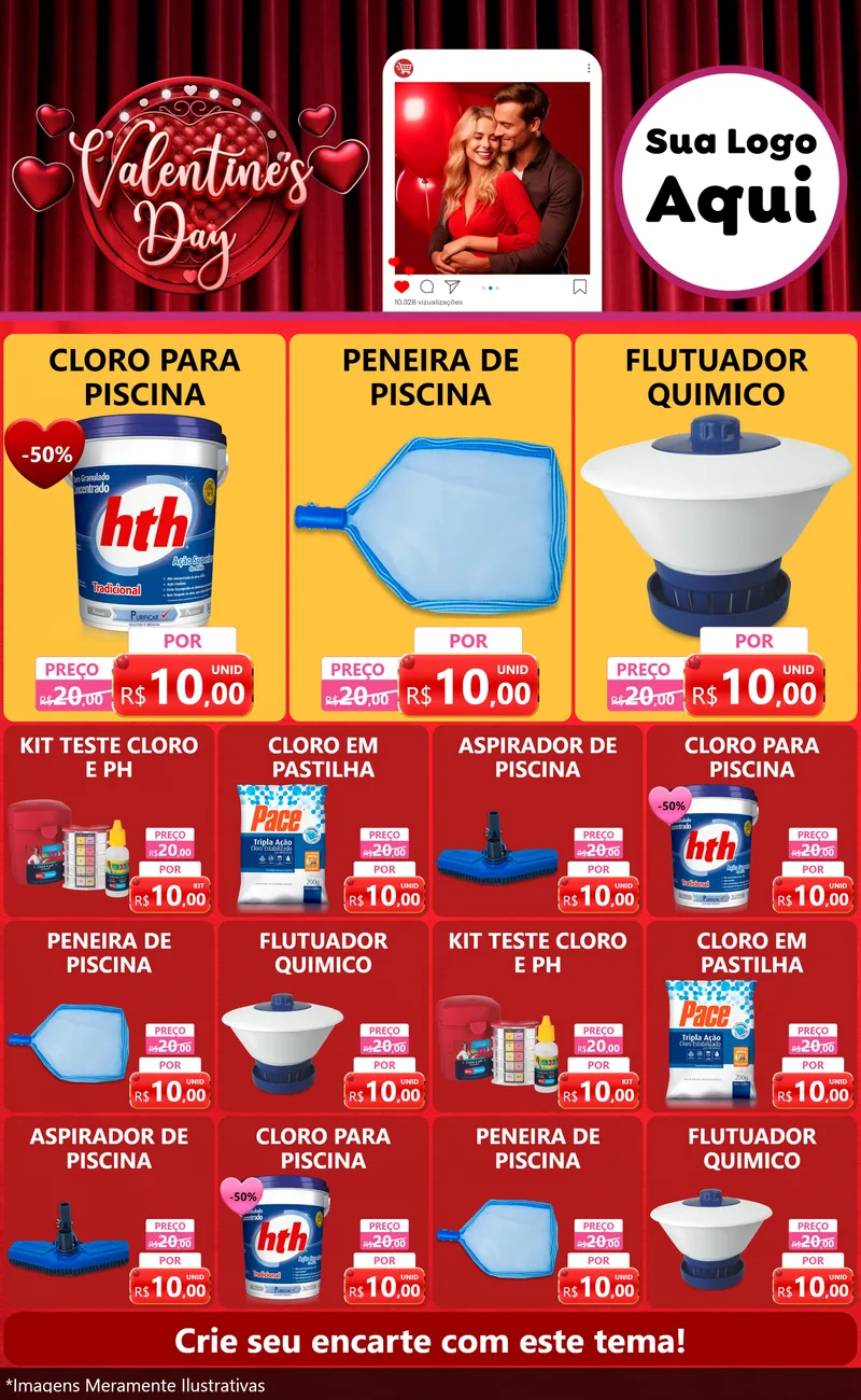 Modelo de Encarte para Encarte Grande com o tema Valentine's Day para Produtos para Piscina