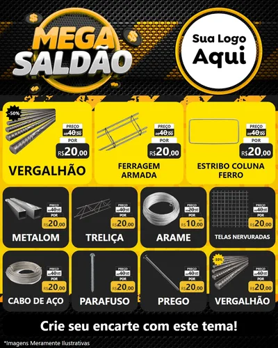 Modelo de Rede Social para Feed Instagram com o tema Mega Saldão para Ferragens