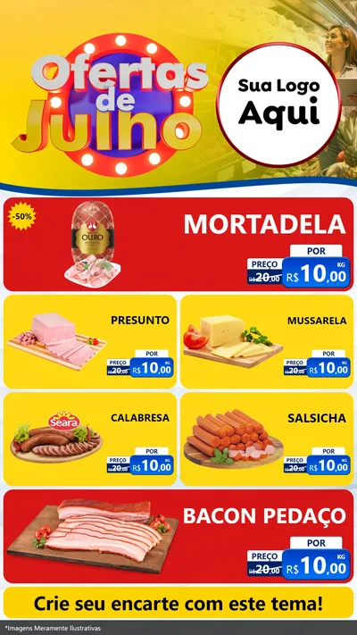 Modelo de TV para TV Vertical com o tema Ofertas de Julho para Frios e Laticínios