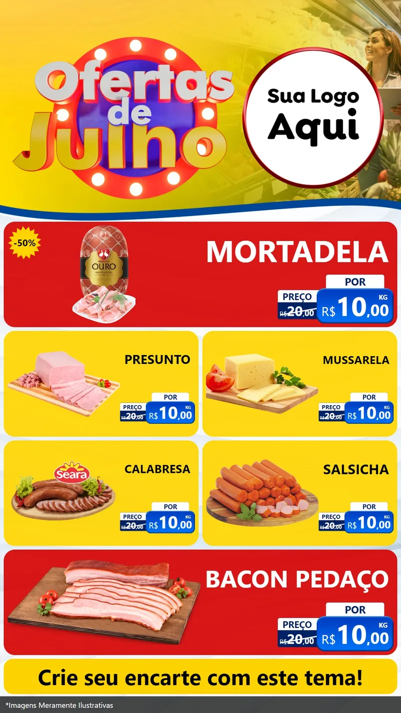 Modelo de TV para TV Vertical com o tema Ofertas de Julho para Frios e Laticínios