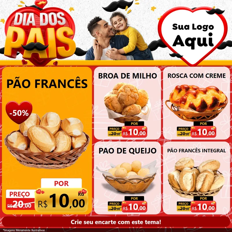 Modelo de Rede Social para Feed Facebook com o tema Dia dos Pais para Padaria