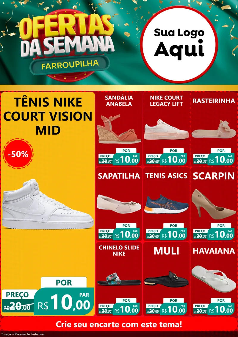 Modelo de Encarte para Encarte A4 Vertical com o tema Ofertas da Semana Farroupilha para Calçados