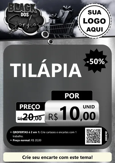 Modelo de Cartaz para Cartaz A4 Vertical com o tema Black dos Sonhos para Peixaria