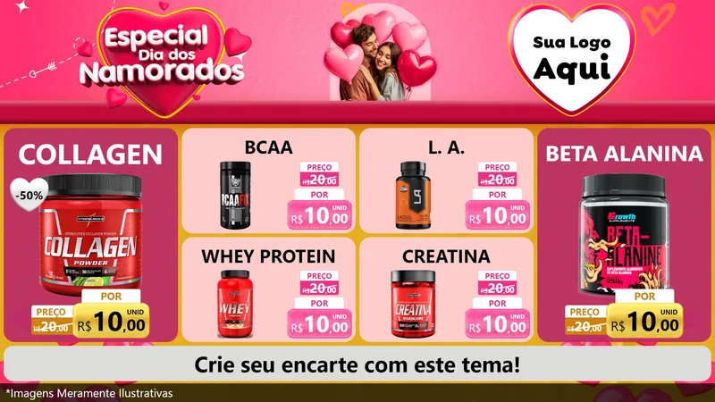 Modelo de TV para TV Horizontal com o tema Especial Dia dos Namorados para Suplementos alimentares