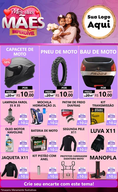 Modelo de Encarte para Encarte Grande com o tema Mês das Mães Imperdível para Moto peças