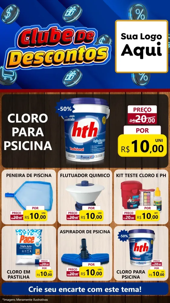 Modelo de Rede Social para Stories com o tema Clube de Descontos para Produtos para Piscina