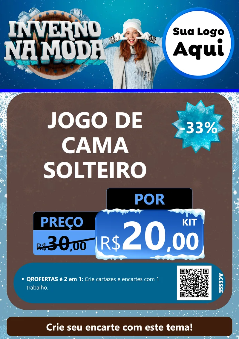 Modelo de Cartaz para Cartaz A4 Vertical com o tema Inverno na Moda para Cama, Mesa e Banho