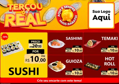 Modelo de Encarte para Encarte A4 Horizontal com o tema Terçou do Real para Comida japonesa