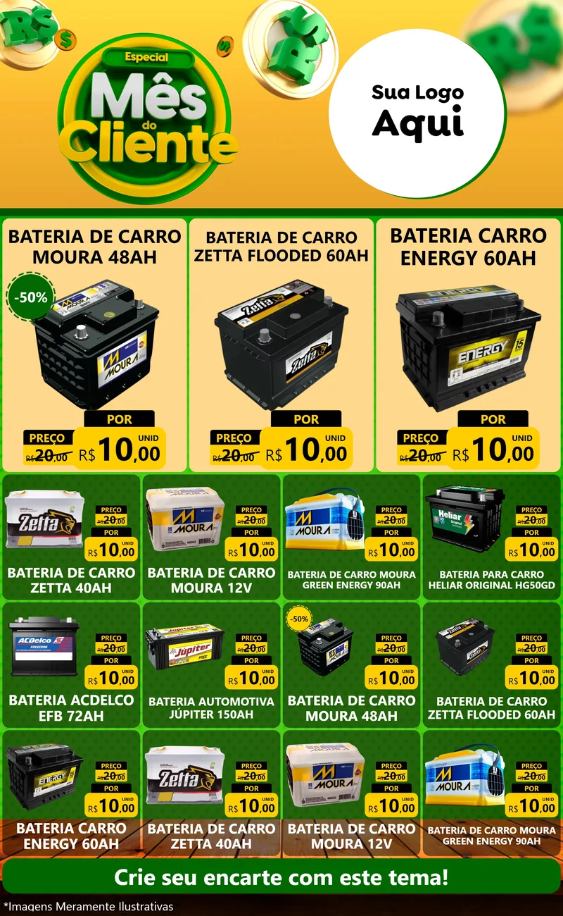 Modelo de Encarte para Encarte Grande com o tema Especial Mês do Cliente para Baterias Elétricas