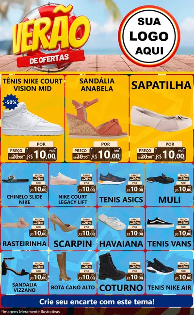 Modelo de Encarte para Encarte Grande com o tema Verão de Ofertas para Calçados