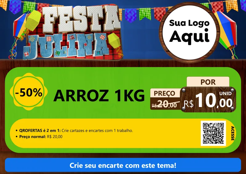 Modelo de Cartaz para Cartaz A4 Horizontal com o tema Festa Julina para Supermercado