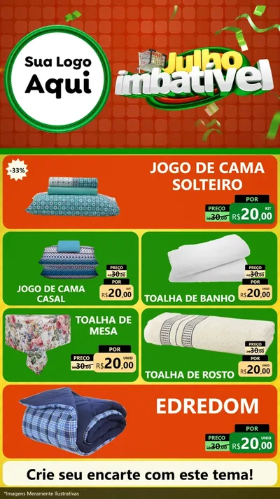 Modelo de TV para TV Vertical com o tema Julho Imbatível para Cama, Mesa e Banho